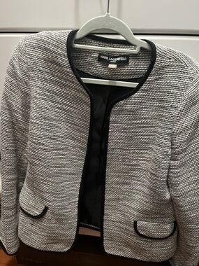 Karl Lagerfeld Black & White Tweed Open-Front Jacket